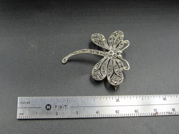 Sterling Silver Marcasite Dragonfly Pin Brooch - image 6