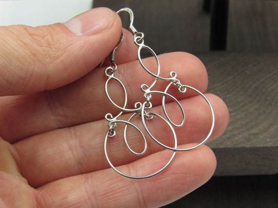 Sterling Silver Unique Pattern Dangle Earrings Vi… - image 2