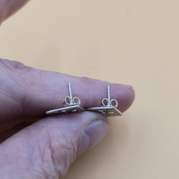 Sterling Silver Unique Pattern Rustic Small Earri… - image 3