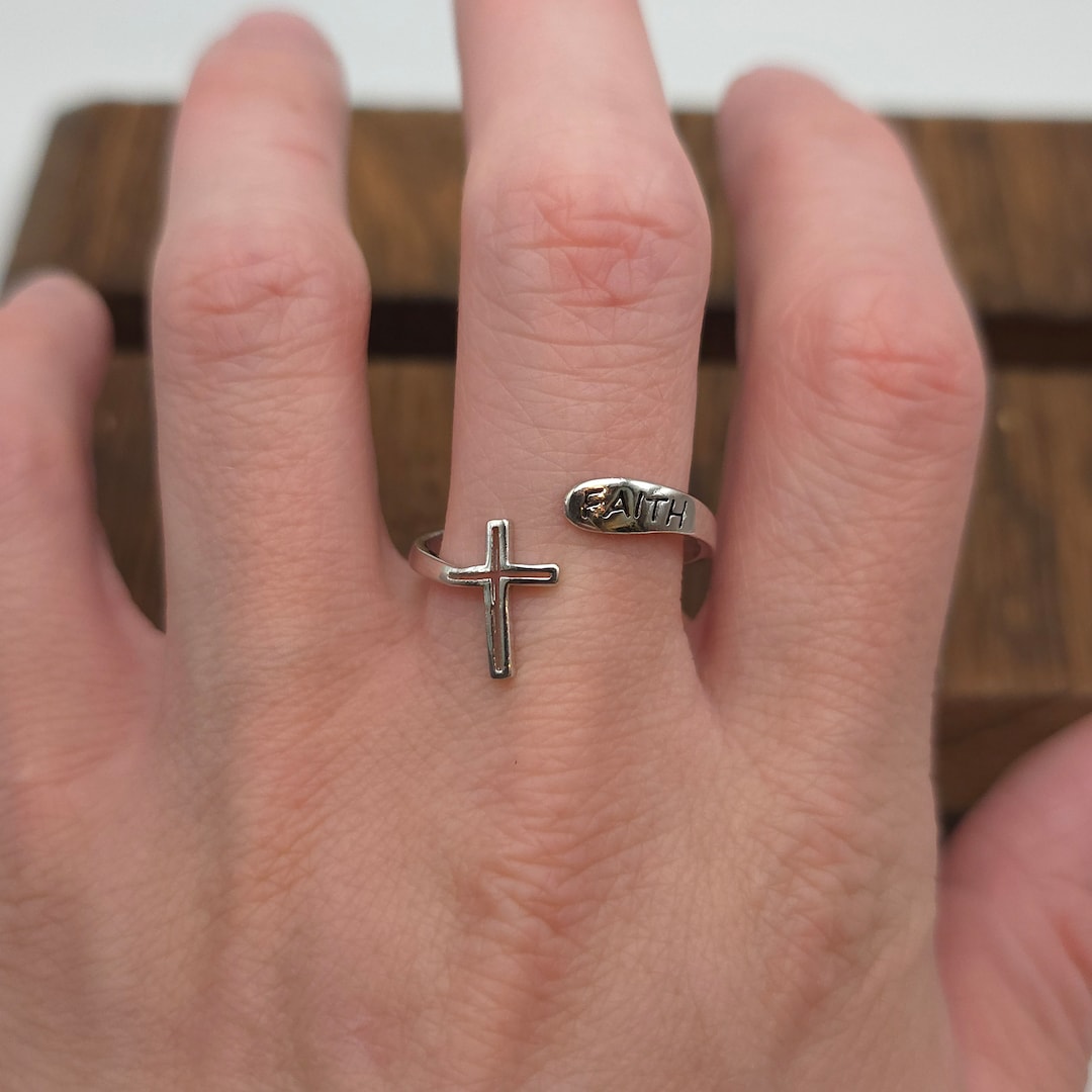 Size 11.5 Sterling Silver Faith Cross Open Band Ring A310 - Etsy