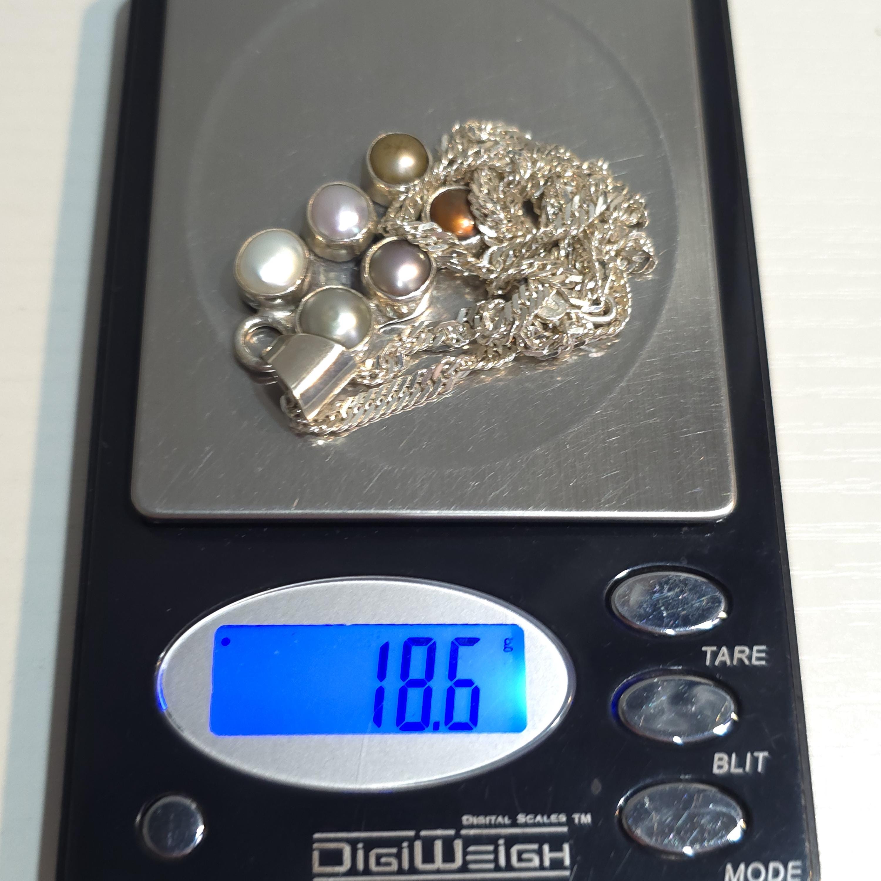 17.5 Inch Sterling Silver Tarnished Genuine Pearls Necklace