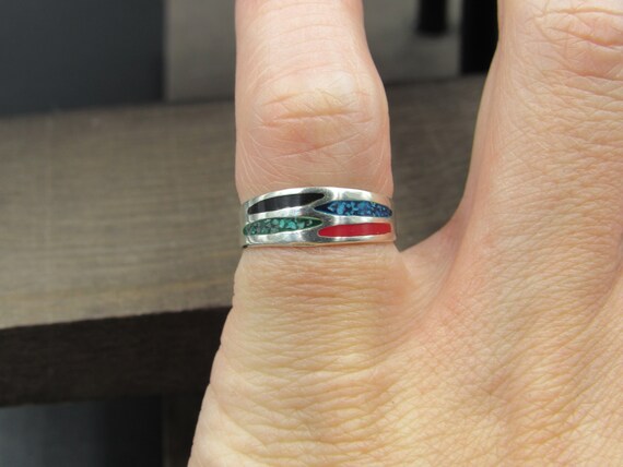 Size 4.5 Sterling Silver Green And Blue Turquoise… - image 3