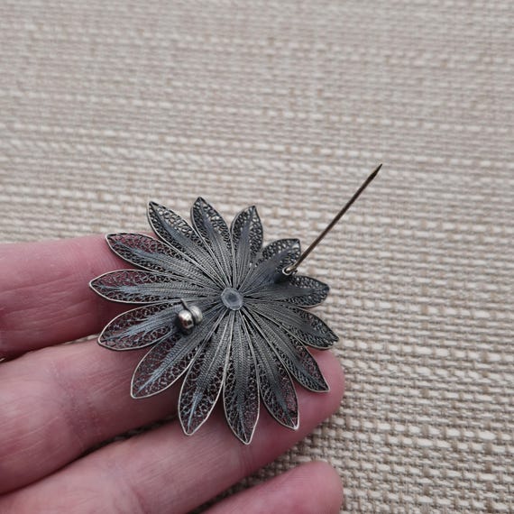 Sterling Silver Rustic Large Flower Nature Pin Br… - image 4