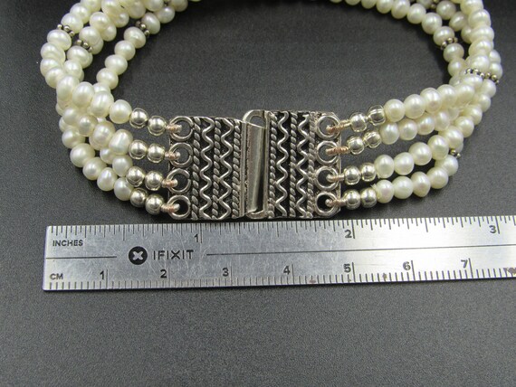 8" Sterling Silver Fancy Four String Real Pearls … - image 6