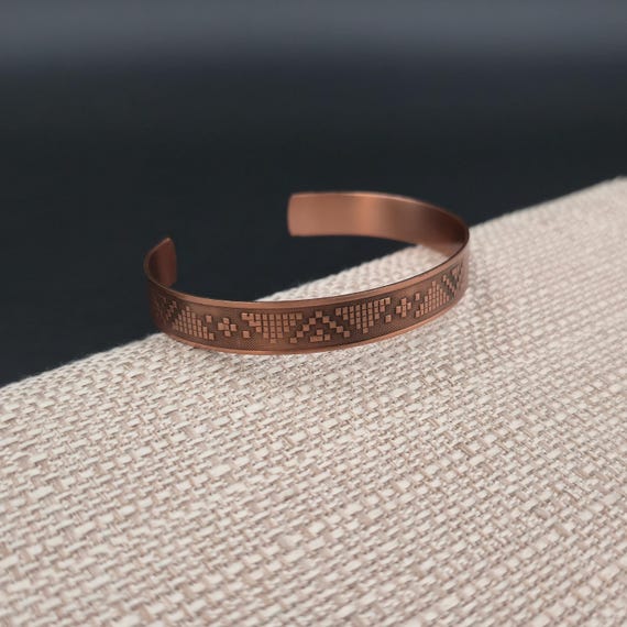 7 Inch Solid Copper Geometric Etching Cuff Bracel… - image 2