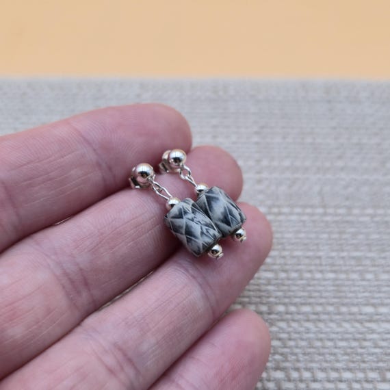 Sterling Silver Odd Pattern Small Dangle Earrings… - image 2