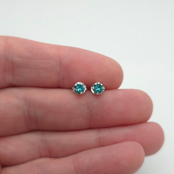 Sterling Silver Tiny Blue Crystal Stud Earrings A… - image 1