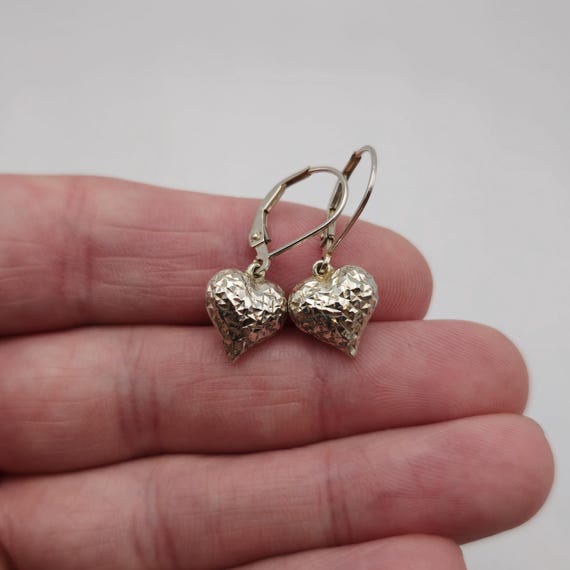 Sterling Silver Textured Pattern Heart Earrings A… - image 2
