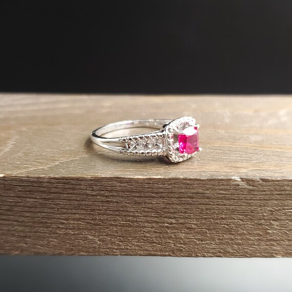 Size 6.75 Sterling Silver Square Red Ruby With To… - image 3