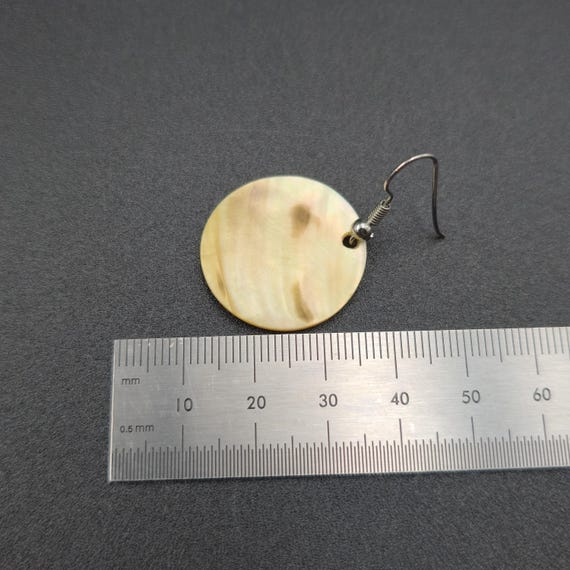 Silver Plated Circle Cream Shell Dangle Earrings … - image 4