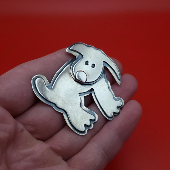 925 Sterling Silver Large Heavy Adorable Dog Pin … - image 2