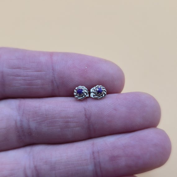Sterling Silver Tiny Purple Stone Stud Earrings A… - image 1