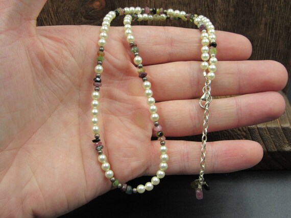 18" Sterling Silver Faux Pearls And Small Stones … - image 2