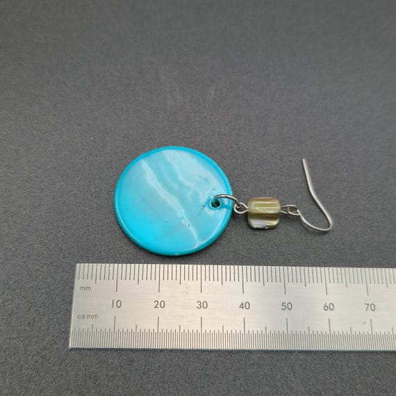 Silver Plated Circle Blue Shell Dangle Earrings A… - image 4