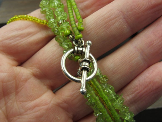 8" Sterling Silver Peridot Stone Chips & Beads Br… - image 3