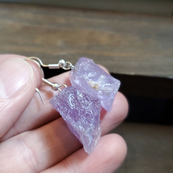 Sterling Silver Amethyst Rough Stone Earrings - image 2