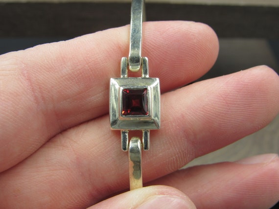 8" Sterling Silver Square Red Garnet Gem Bracelet… - image 2