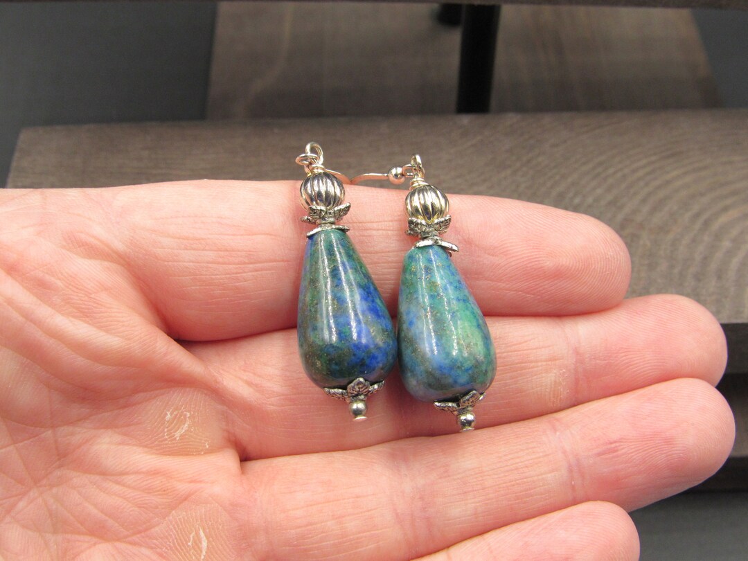 Sterling Silver Green Blue Stone Flower Earrings Vintage Etsy