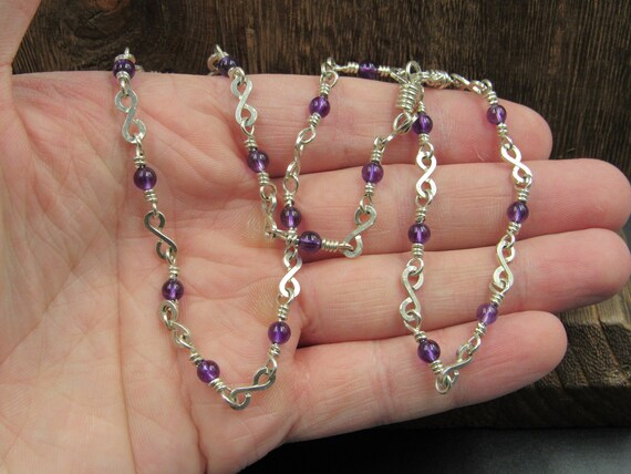 18" Sterling Silver Unique Pattern Amethyst Orbs … - image 2