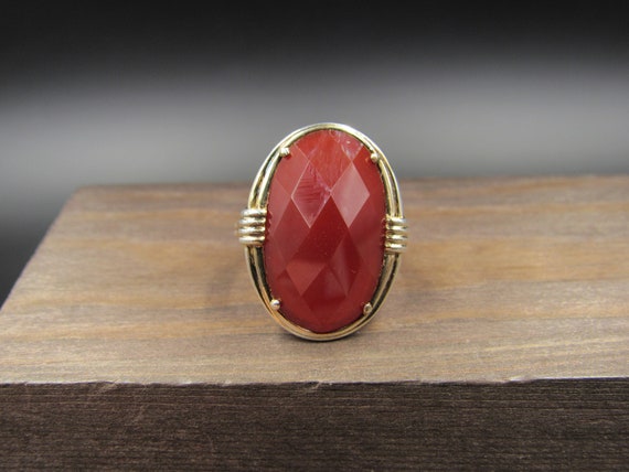 Size 6 Sterling Silver Red Faceted Stone With Uni… - image 1