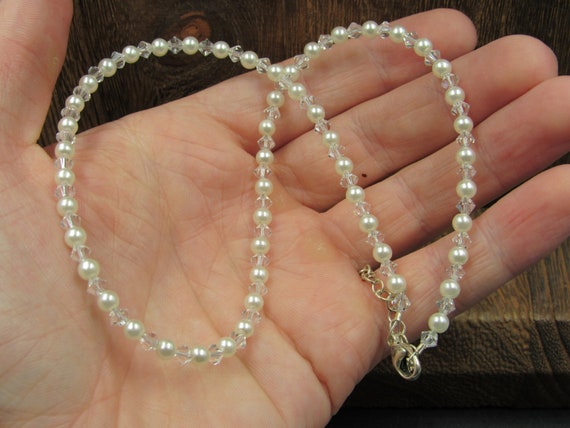 16" Sterling Silver Clear Crystal And Small Faux … - image 2