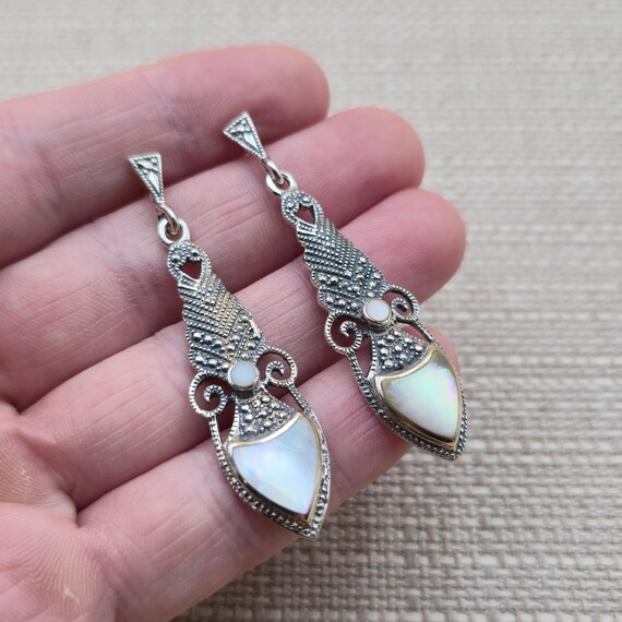 Sterling Silver Worn Shell Long Rustic Dangle Ear… - image 2