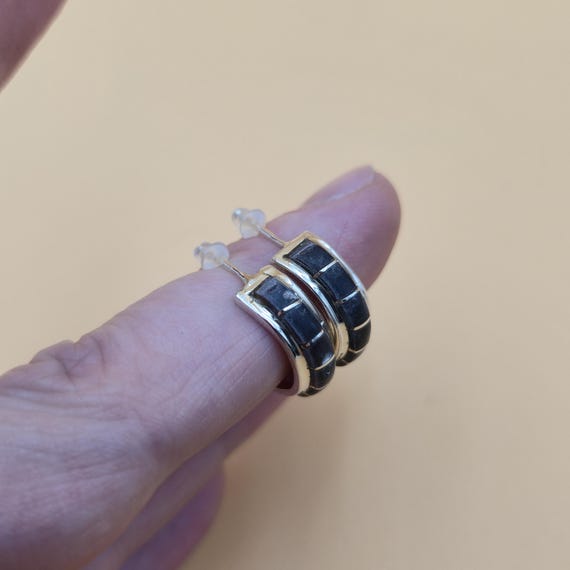 Sterling Silver Sectioned Stone Signed Half Hoop … - image 2