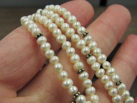 8" Sterling Silver Fancy Four String Real Pearls … - image 4