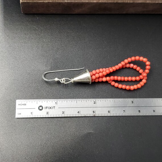 Sterling Silver Unique Red Shell Double String Ea… - image 3