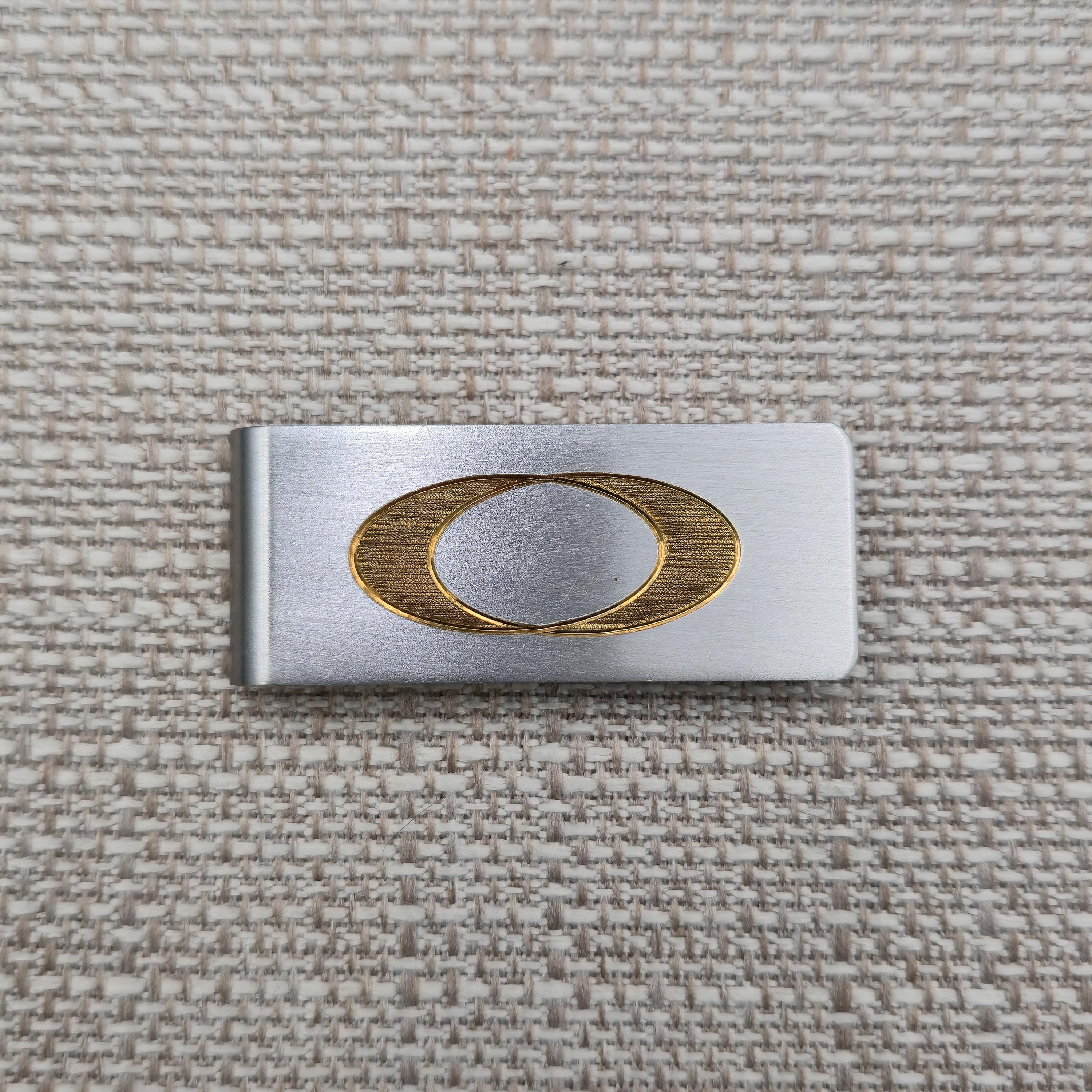 Oakley Stainless Steel Money Clip with Gold Logo Minimalist Cash Holder B1417