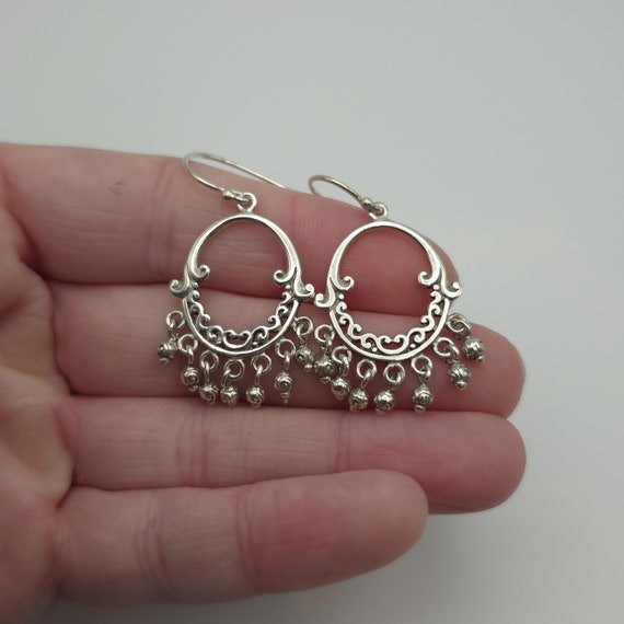 Sterling Silver Unique Pattern Hefty Earrings A11… - image 1