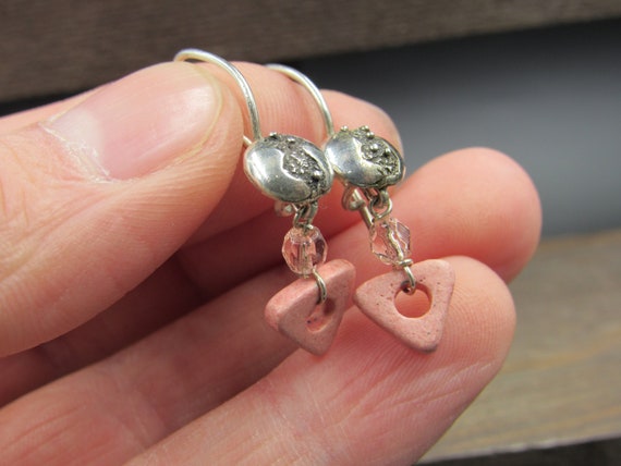 Sterling Silver Triangle Red Stone Dangle Earrings - image 2