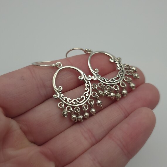 Sterling Silver Unique Pattern Hefty Earrings A11… - image 2