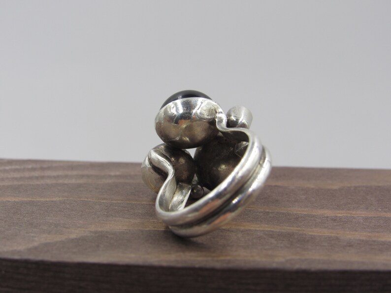 Size 5 Sterling Silver Black Stone /& Quartz Gem Band Ring Vintage Statement Engagement Wedding Promise Anniversary Bridal Cool
