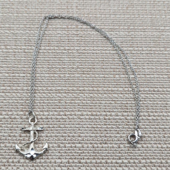 16 Inch Sterling Silver Diamond Cut Anchor Pendant Necklace A6292