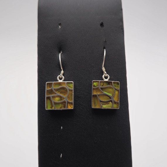 Sterling Silver Unique Shell Background Square Ea… - image 1