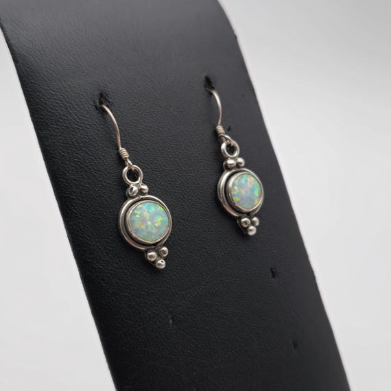 Sterling Silver Rustic Style Cute Opal Dangle Ear… - image 2