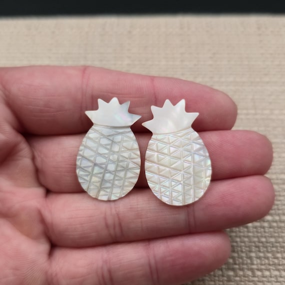 Gold Plated Carved Pattern Shell Pineapple Earrin… - image 1