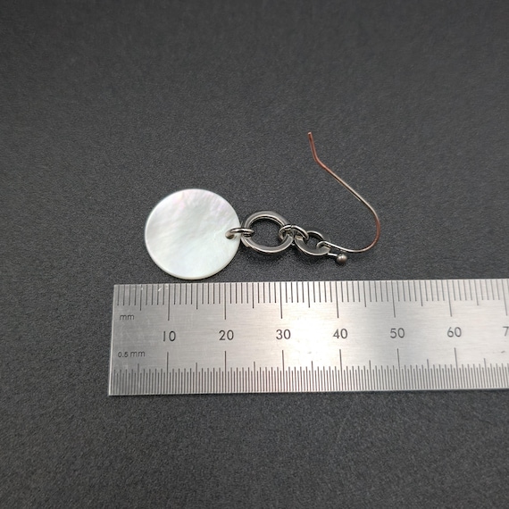 Silver Plated White Shell Disc Dangle Earrings A7… - image 4