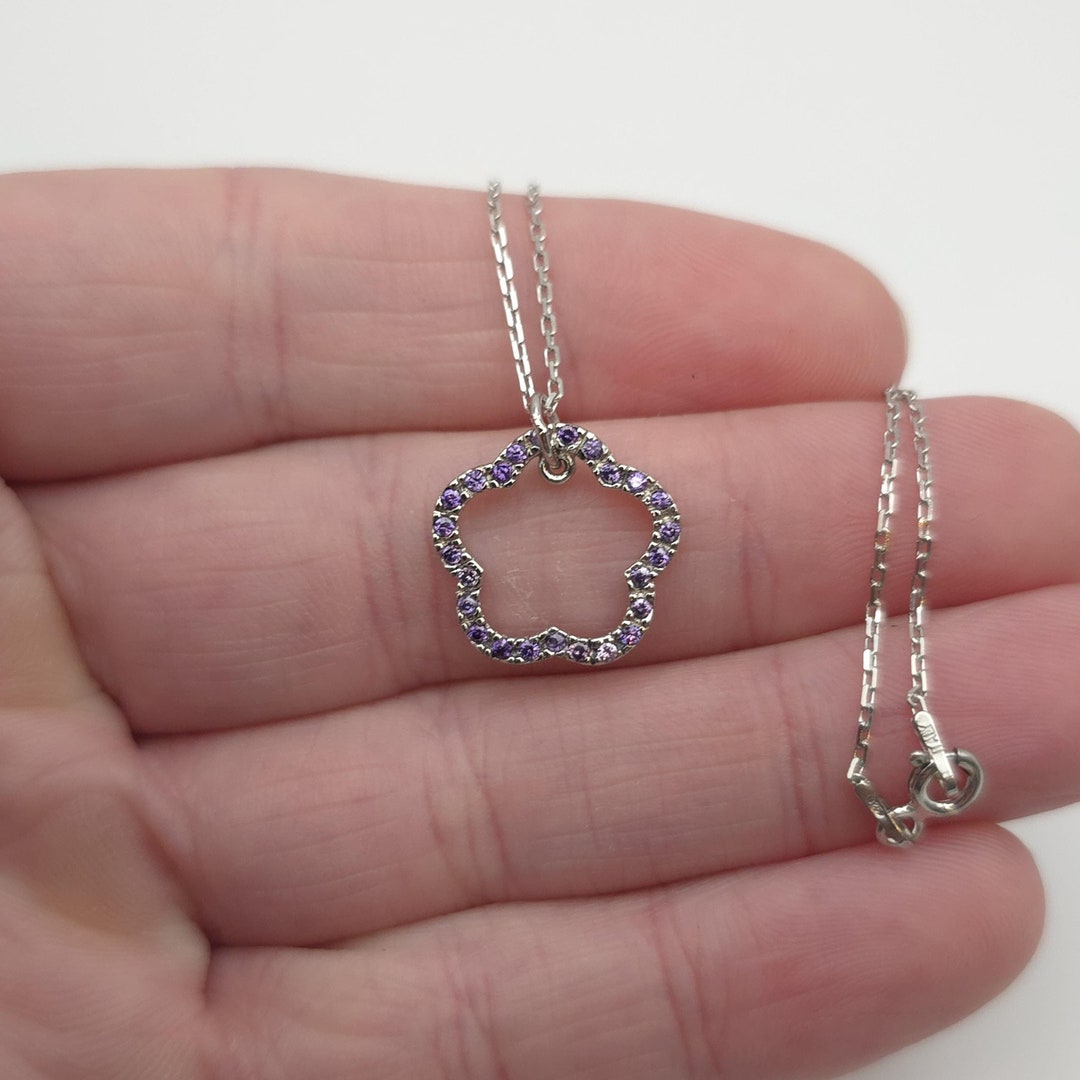 18 Inch Sterling Silver Purple Cubic Zirconia Odd Necklace A1049