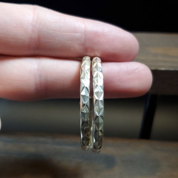 Sterling Silver Cool Pattern Large Open Hoop Earr… - image 1