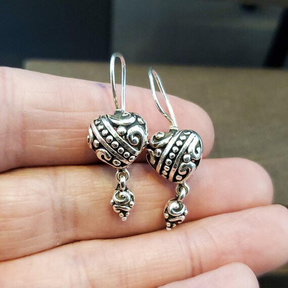 925 Sterling Silver Cute Fancy Double Heart Earri… - image 2