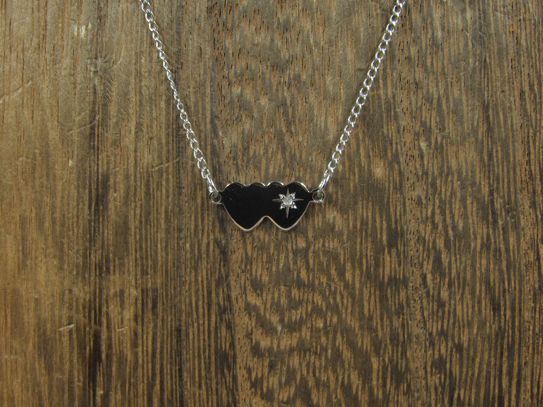 14 Sterling Silver Double Heart Diamond Chip Necklace Etsy