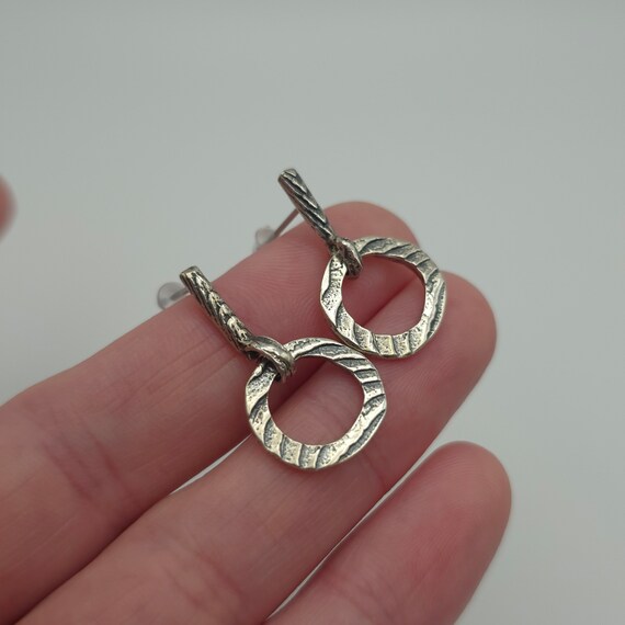 Sterling Silver Cool Rustic Pattern Circle Dangle… - image 2