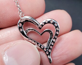18 Inch Sterling Silver Cubic Zirconia Double Cute Heart