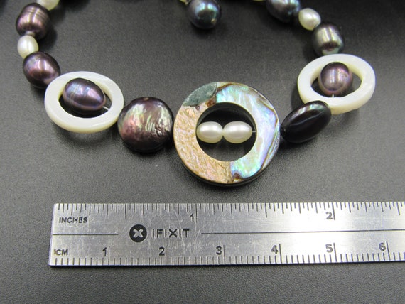 7" Sterling Silver Unique Abalone & Real Pearl Br… - image 5