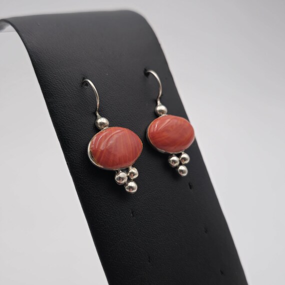 Sterling Silver Oval Red Shell Unique Earrings A2… - image 2