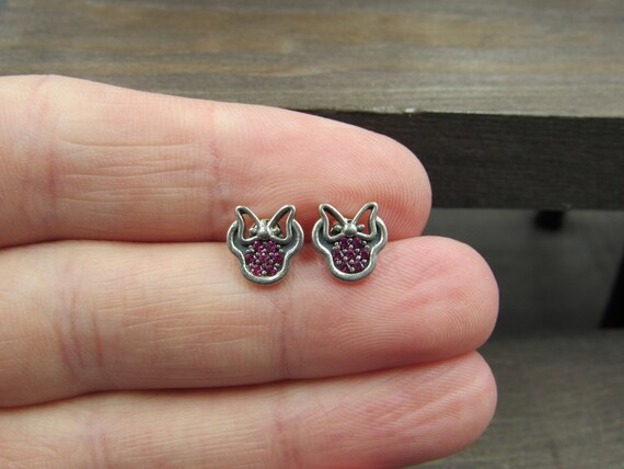 Sterling Silver Red Ruby Bow Face Stud Earrings V… - image 2