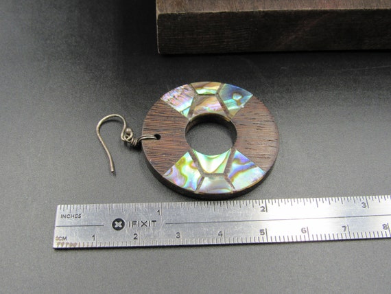 Sterling Silver Abalone & Wood Circle Earrings Vi… - image 5