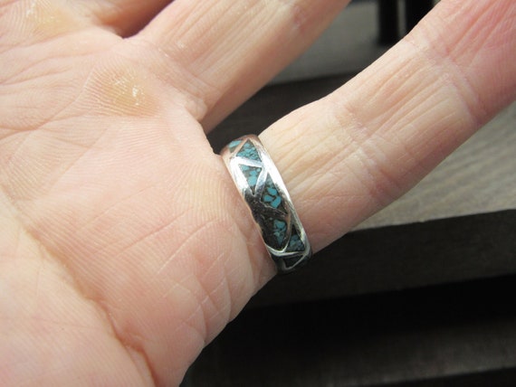 Size 6.25 Sterling Silver Blue Turquoise Chip Ban… - image 2